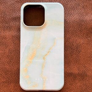 Burga Marble Phone Case - Soft Teal/Blue  White and Gold iPhone 15 pro max.